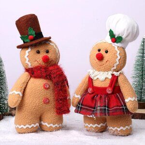 Gingerbread Plush Christmas Decorations Indoor Set of 2 Stuffed Ornaments 12 Inc